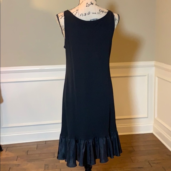 Eileen Fisher Black Slvls 100% Silk Ruffled Dress - Picture 6 of 8